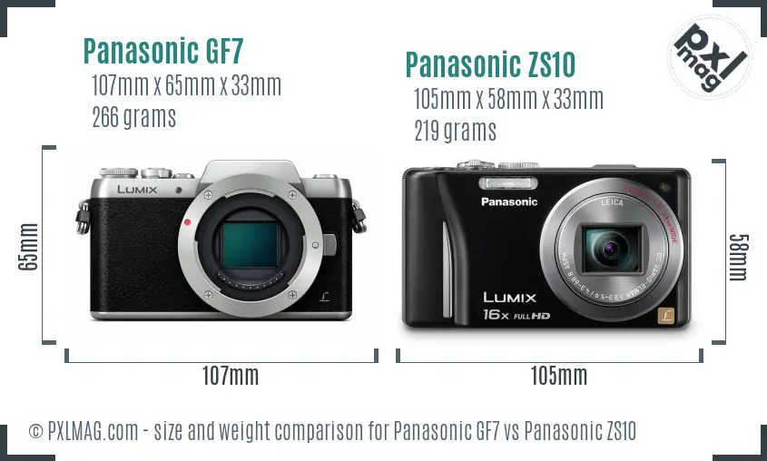 Panasonic GF7 vs Panasonic ZS10 size comparison
