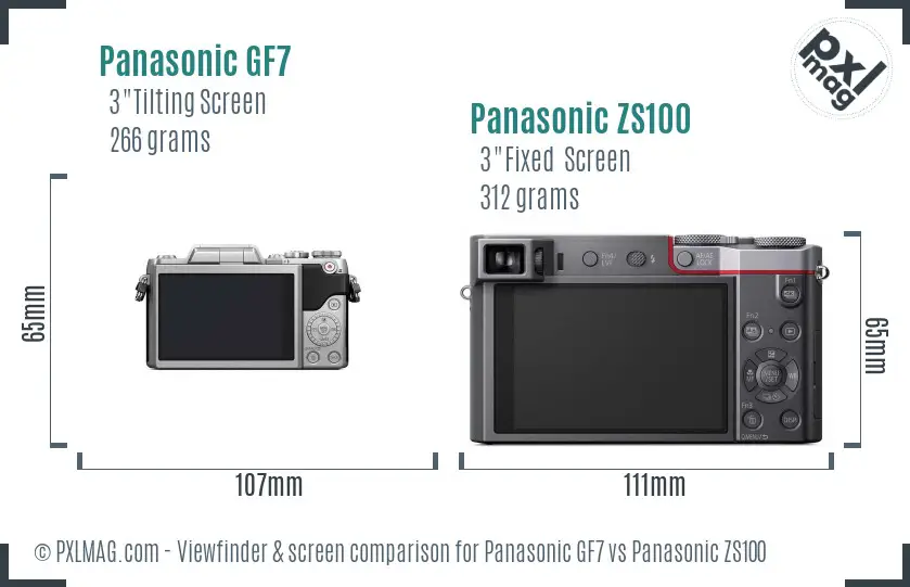 Panasonic GF7 vs Panasonic ZS100 Screen and Viewfinder comparison