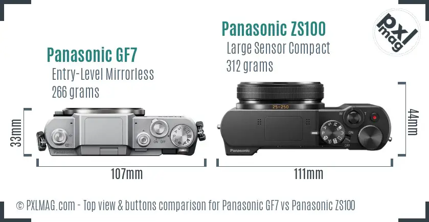 Panasonic GF7 vs Panasonic ZS100 top view buttons comparison