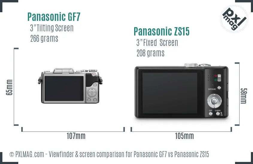 Panasonic GF7 vs Panasonic ZS15 Screen and Viewfinder comparison