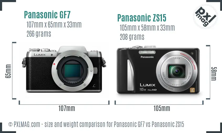 Panasonic GF7 vs Panasonic ZS15 size comparison