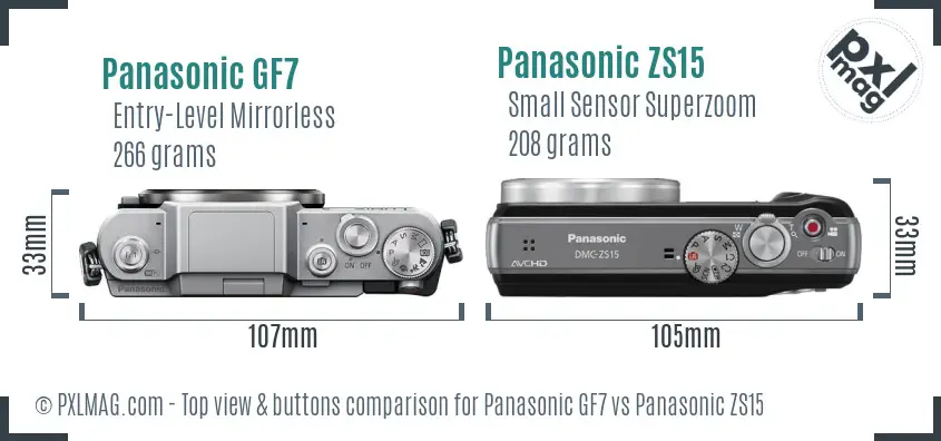 Panasonic GF7 vs Panasonic ZS15 top view buttons comparison