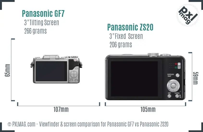 Panasonic GF7 vs Panasonic ZS20 Screen and Viewfinder comparison