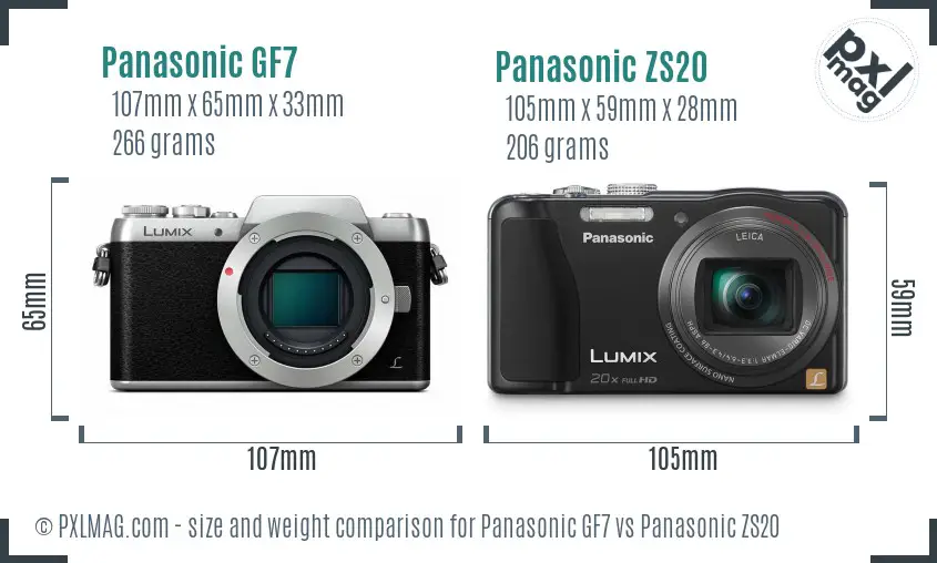 Panasonic GF7 vs Panasonic ZS20 size comparison
