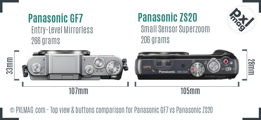 Panasonic GF7 vs Panasonic ZS20 top view buttons comparison
