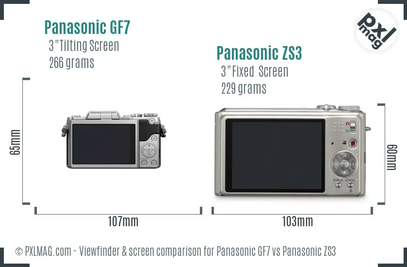 Panasonic GF7 vs Panasonic ZS3 Screen and Viewfinder comparison