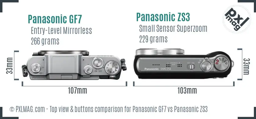 Panasonic GF7 vs Panasonic ZS3 top view buttons comparison