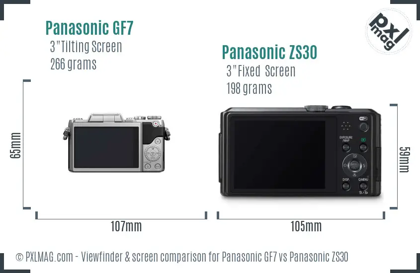 Panasonic GF7 vs Panasonic ZS30 Screen and Viewfinder comparison