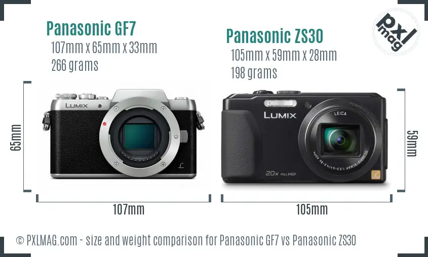 Panasonic GF7 vs Panasonic ZS30 size comparison
