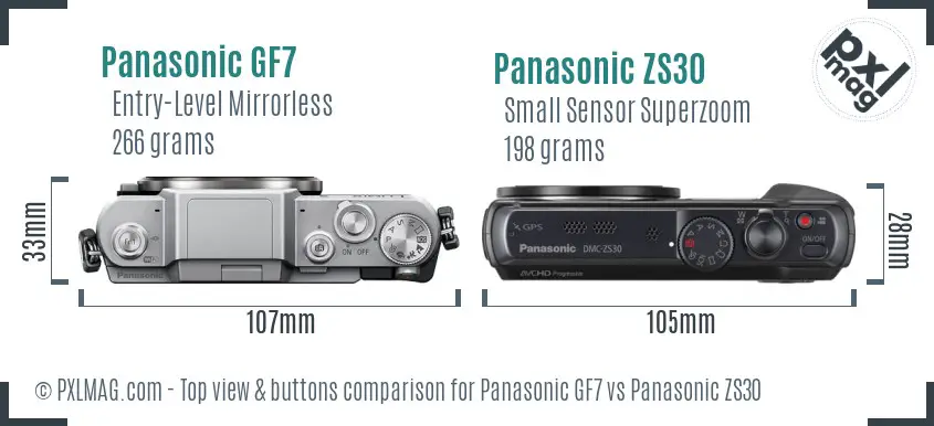 Panasonic GF7 vs Panasonic ZS30 top view buttons comparison