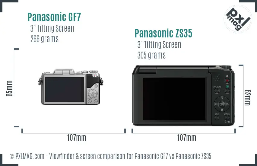 Panasonic GF7 vs Panasonic ZS35 Screen and Viewfinder comparison