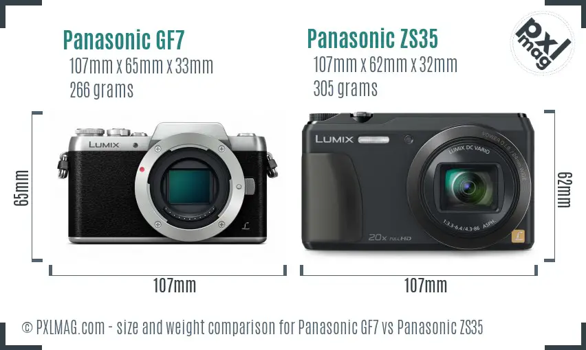 Panasonic GF7 vs Panasonic ZS35 size comparison