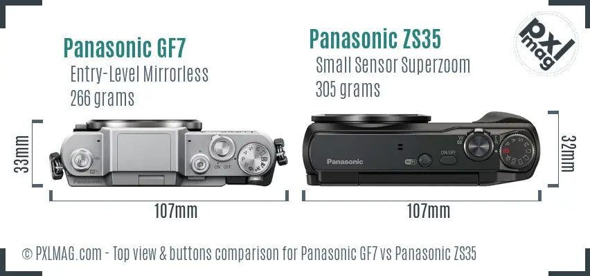Panasonic GF7 vs Panasonic ZS35 top view buttons comparison