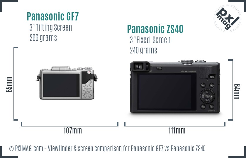 Panasonic GF7 vs Panasonic ZS40 Screen and Viewfinder comparison