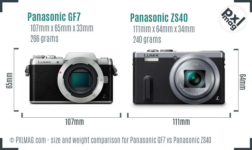 Panasonic GF7 vs Panasonic ZS40 size comparison