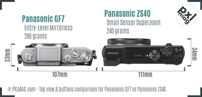 Panasonic GF7 vs Panasonic ZS40 top view buttons comparison