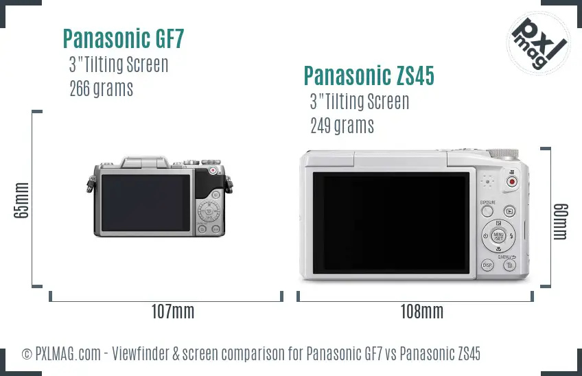Panasonic GF7 vs Panasonic ZS45 Screen and Viewfinder comparison