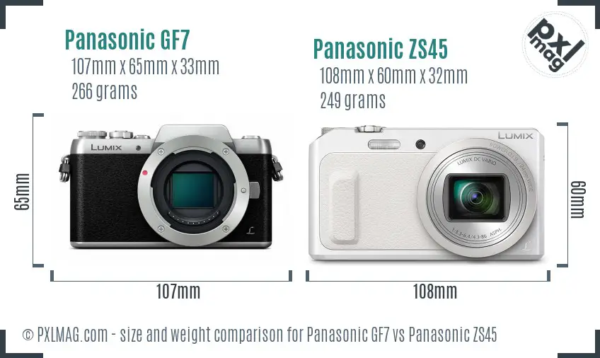 Panasonic GF7 vs Panasonic ZS45 size comparison