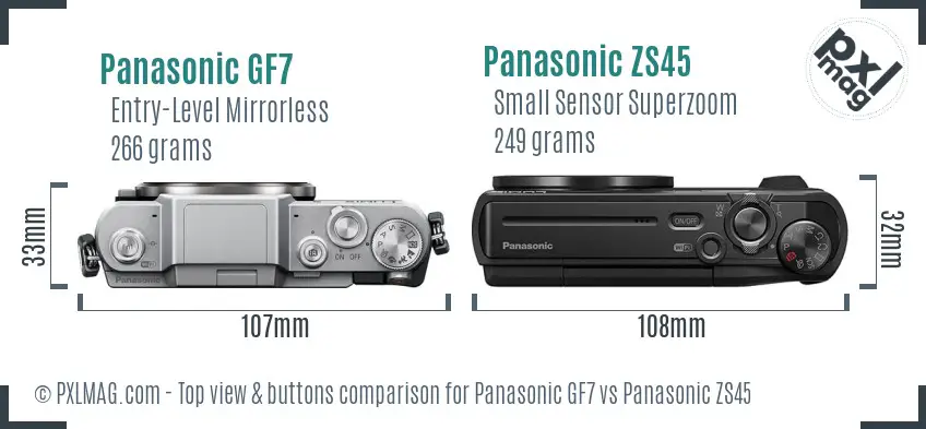 Panasonic GF7 vs Panasonic ZS45 top view buttons comparison