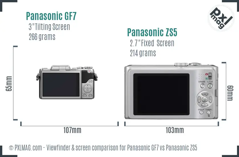 Panasonic GF7 vs Panasonic ZS5 Screen and Viewfinder comparison