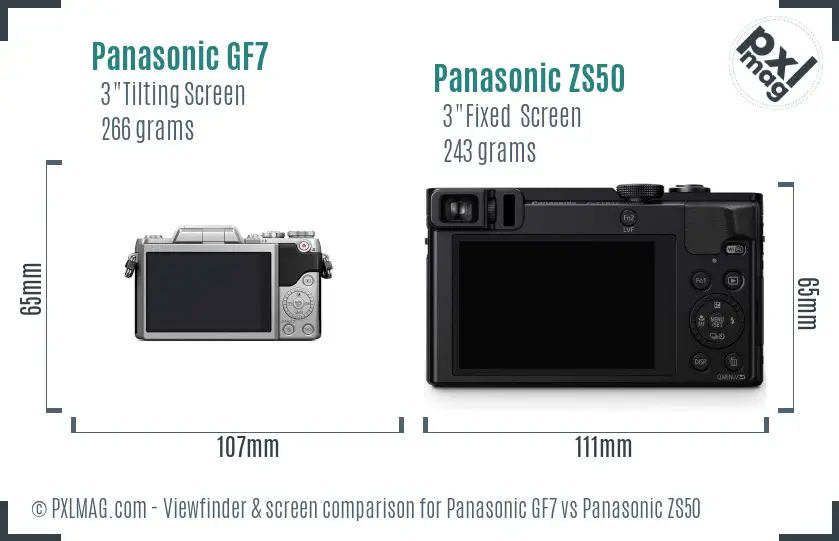 Panasonic GF7 vs Panasonic ZS50 Screen and Viewfinder comparison