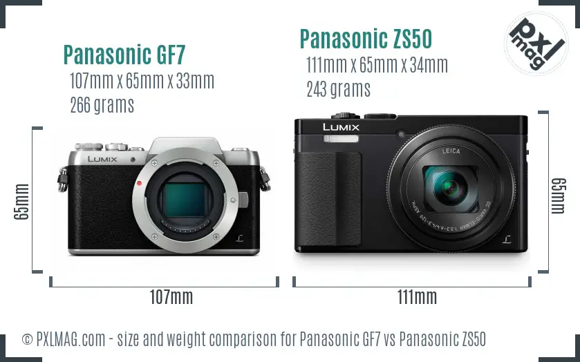 Panasonic GF7 vs Panasonic ZS50 size comparison