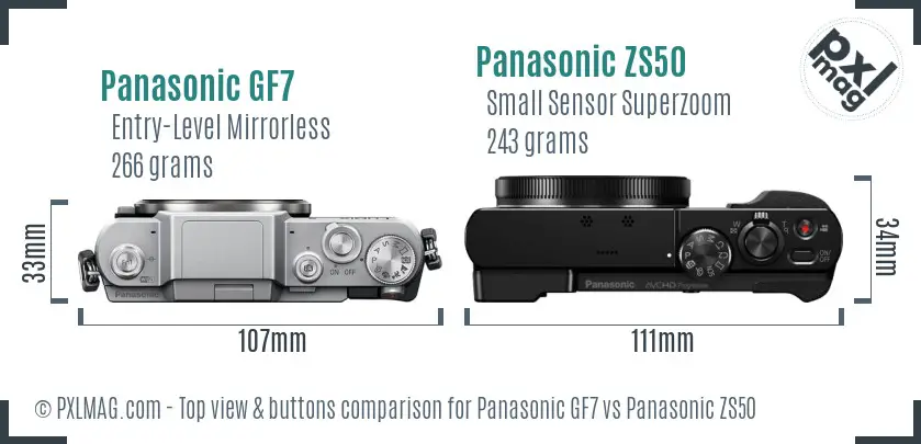 Panasonic GF7 vs Panasonic ZS50 top view buttons comparison