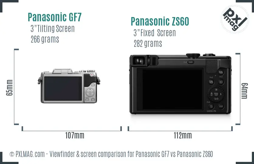 Panasonic GF7 vs Panasonic ZS60 Screen and Viewfinder comparison