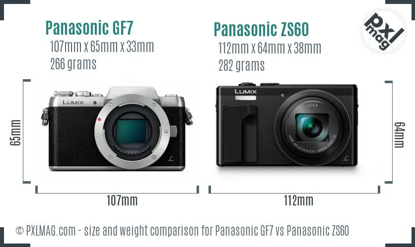 Panasonic GF7 vs Panasonic ZS60 size comparison