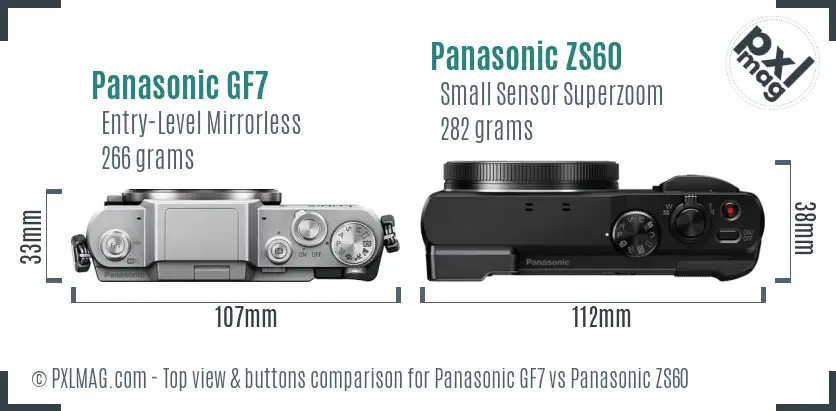 Panasonic GF7 vs Panasonic ZS60 top view buttons comparison
