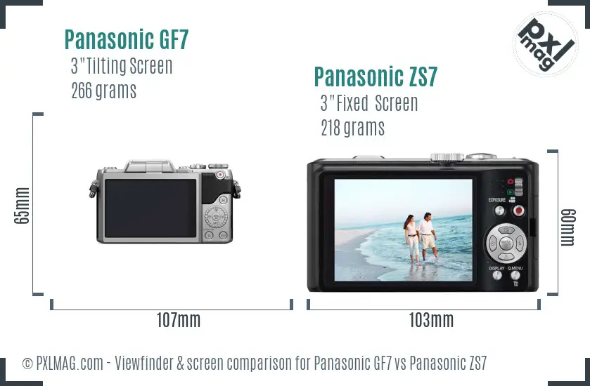 Panasonic GF7 vs Panasonic ZS7 Screen and Viewfinder comparison