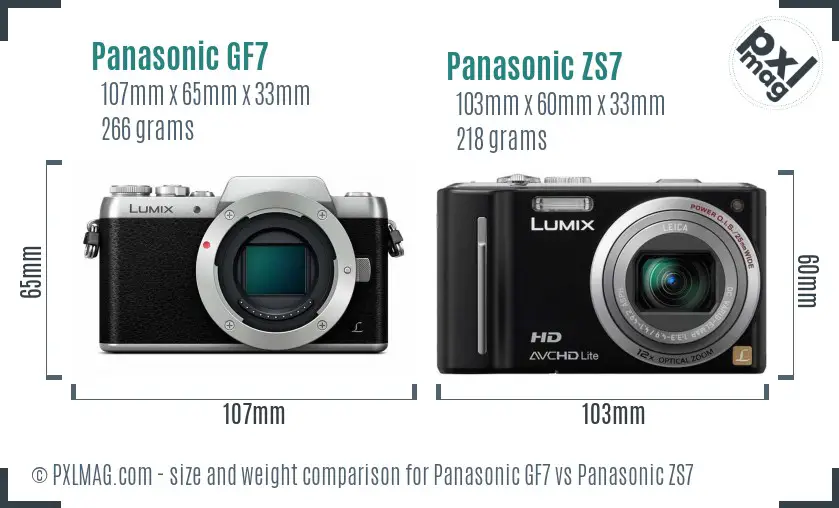 Panasonic GF7 vs Panasonic ZS7 size comparison