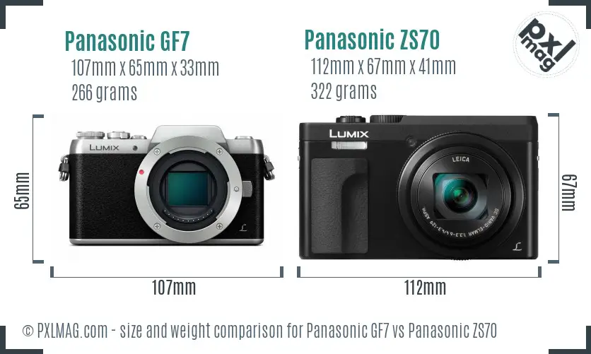 Panasonic GF7 vs Panasonic ZS70 size comparison