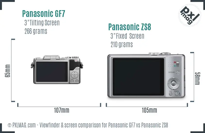 Panasonic GF7 vs Panasonic ZS8 Screen and Viewfinder comparison