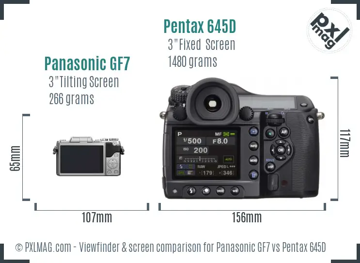 Panasonic GF7 vs Pentax 645D Screen and Viewfinder comparison