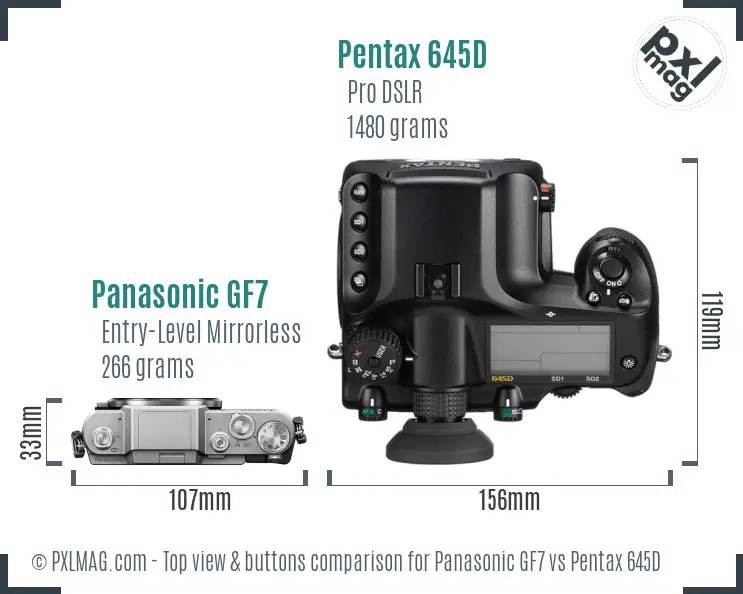 Panasonic GF7 vs Pentax 645D top view buttons comparison