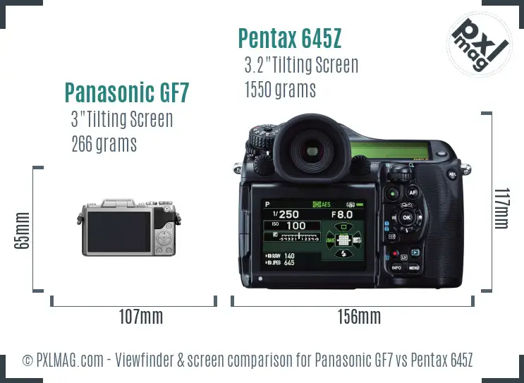 Panasonic GF7 vs Pentax 645Z Screen and Viewfinder comparison
