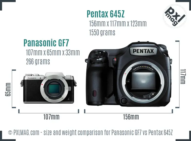 Panasonic GF7 vs Pentax 645Z size comparison