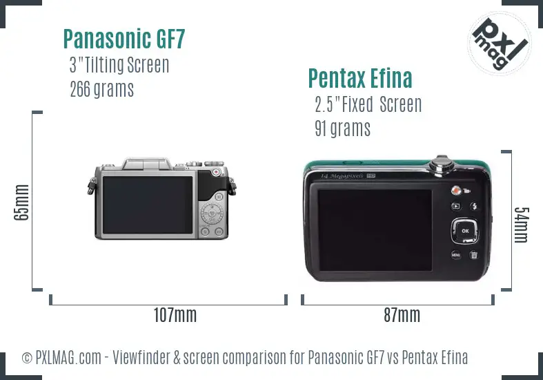 Panasonic GF7 vs Pentax Efina Screen and Viewfinder comparison