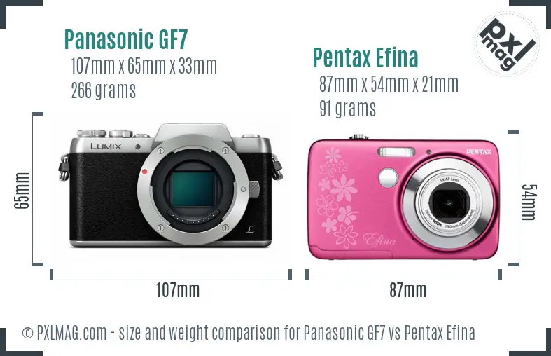 Panasonic GF7 vs Pentax Efina size comparison