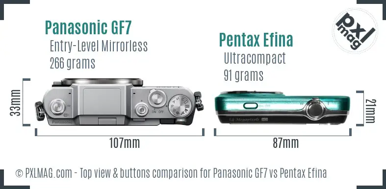 Panasonic GF7 vs Pentax Efina top view buttons comparison