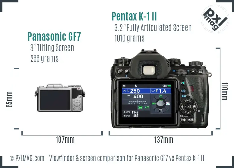 Panasonic GF7 vs Pentax K-1 II Screen and Viewfinder comparison