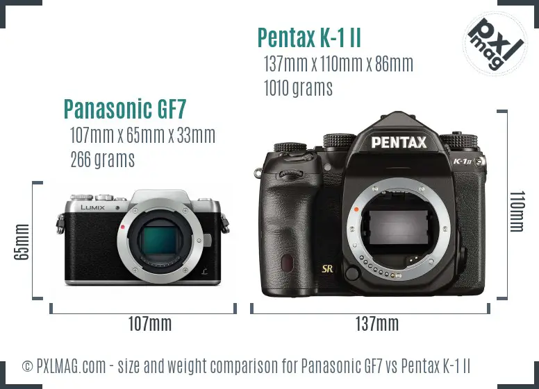 Panasonic GF7 vs Pentax K-1 II size comparison