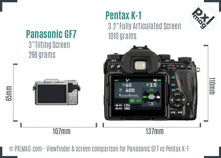 Panasonic GF7 vs Pentax K-1 Screen and Viewfinder comparison