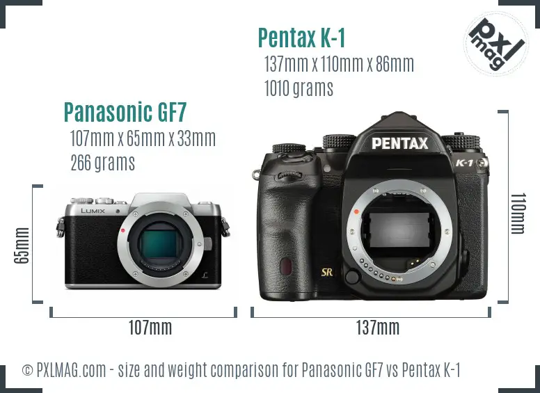 Panasonic GF7 vs Pentax K-1 size comparison