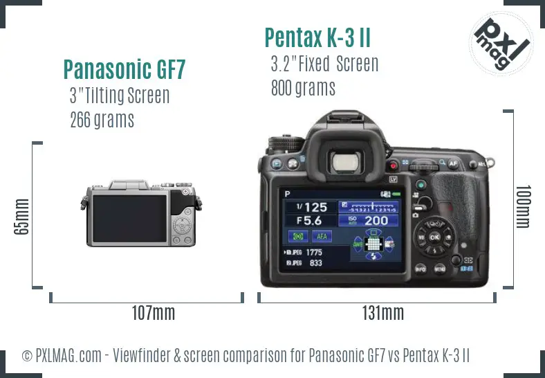 Panasonic GF7 vs Pentax K-3 II Screen and Viewfinder comparison