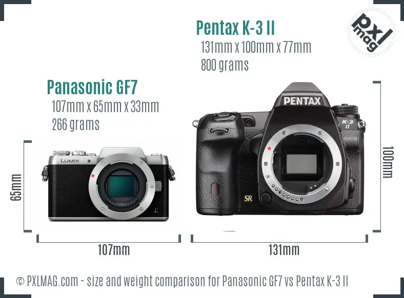 Panasonic GF7 vs Pentax K-3 II size comparison