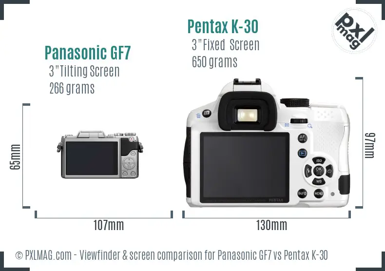 Panasonic GF7 vs Pentax K-30 Screen and Viewfinder comparison