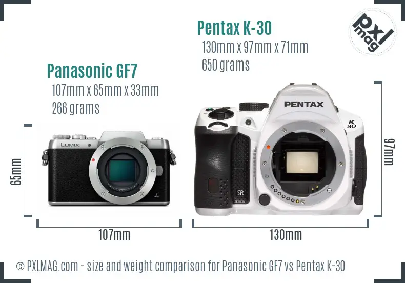 Panasonic GF7 vs Pentax K-30 size comparison