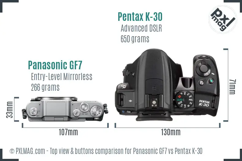 Panasonic GF7 vs Pentax K-30 top view buttons comparison